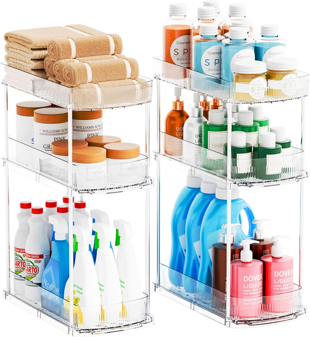 2 Pack 13.8″ Deep 3 Tier Under Sink Storage Organizer,Large Pull Out Bathroom...