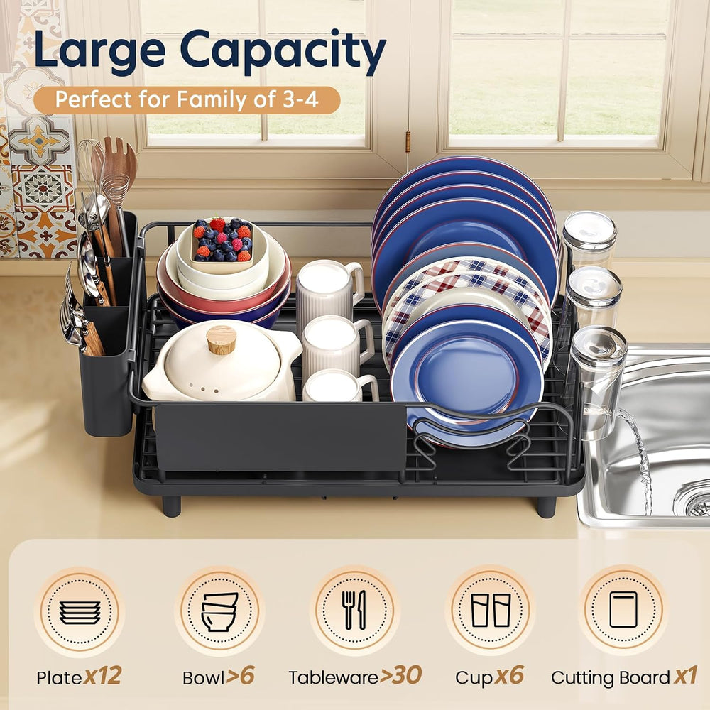 KINGRACK Dish Drying Rack for Kitchen Counter, Dish Drainer with Cup Holder