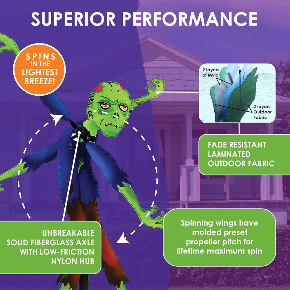 Whirligig Spinner Zombie 20" – Spooky Halloween-Themed Design, Weather-R...