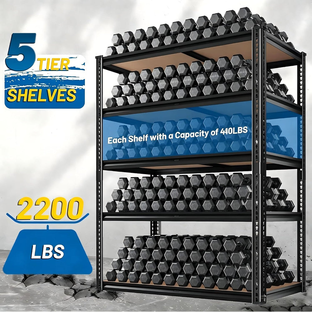 ROOMFAVE Garage Shelving Adjustable 5 Tier Storage Shelves Heavy Duty 72" H