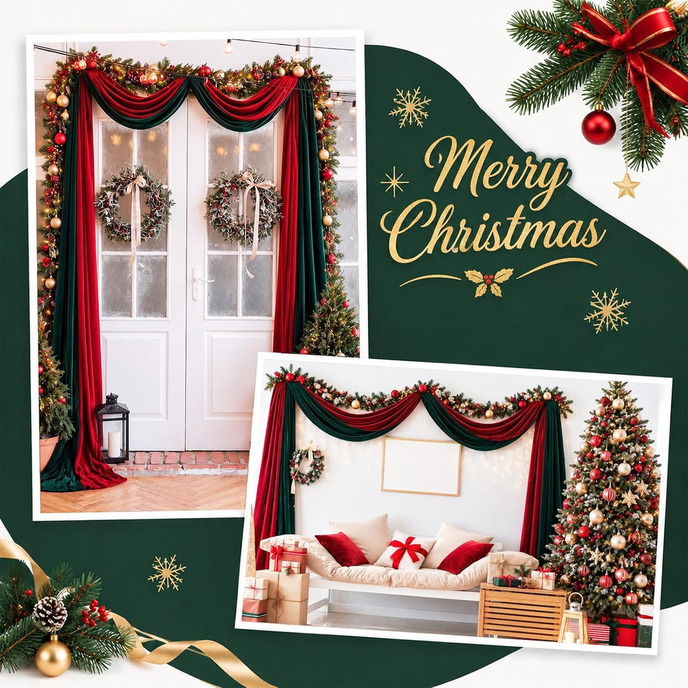 16.4 ft Burgundy Green Velvet Christmas Garland Mantel Decor