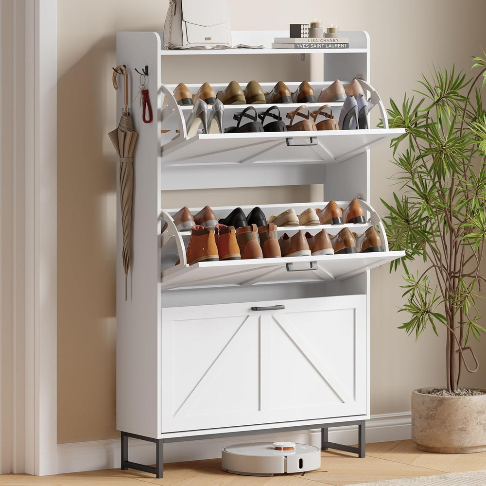 Xixini Shoe Storage Cabinet with 3 Flip Drawers, Entryway Shoe Rack, White