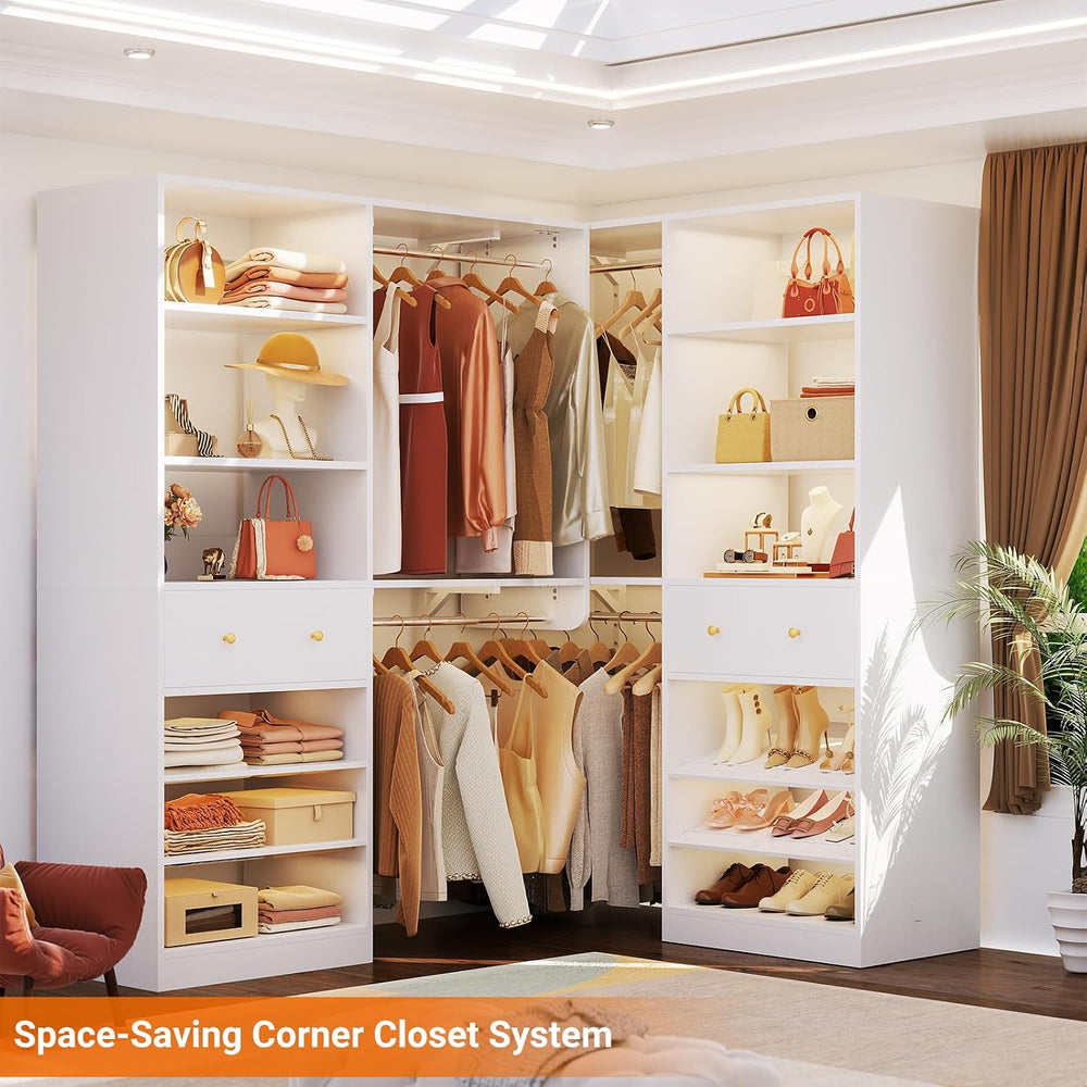 [10 FT Closet System] 120 Inch Reversible Set of 2 Wood Closet Organizer Syst...