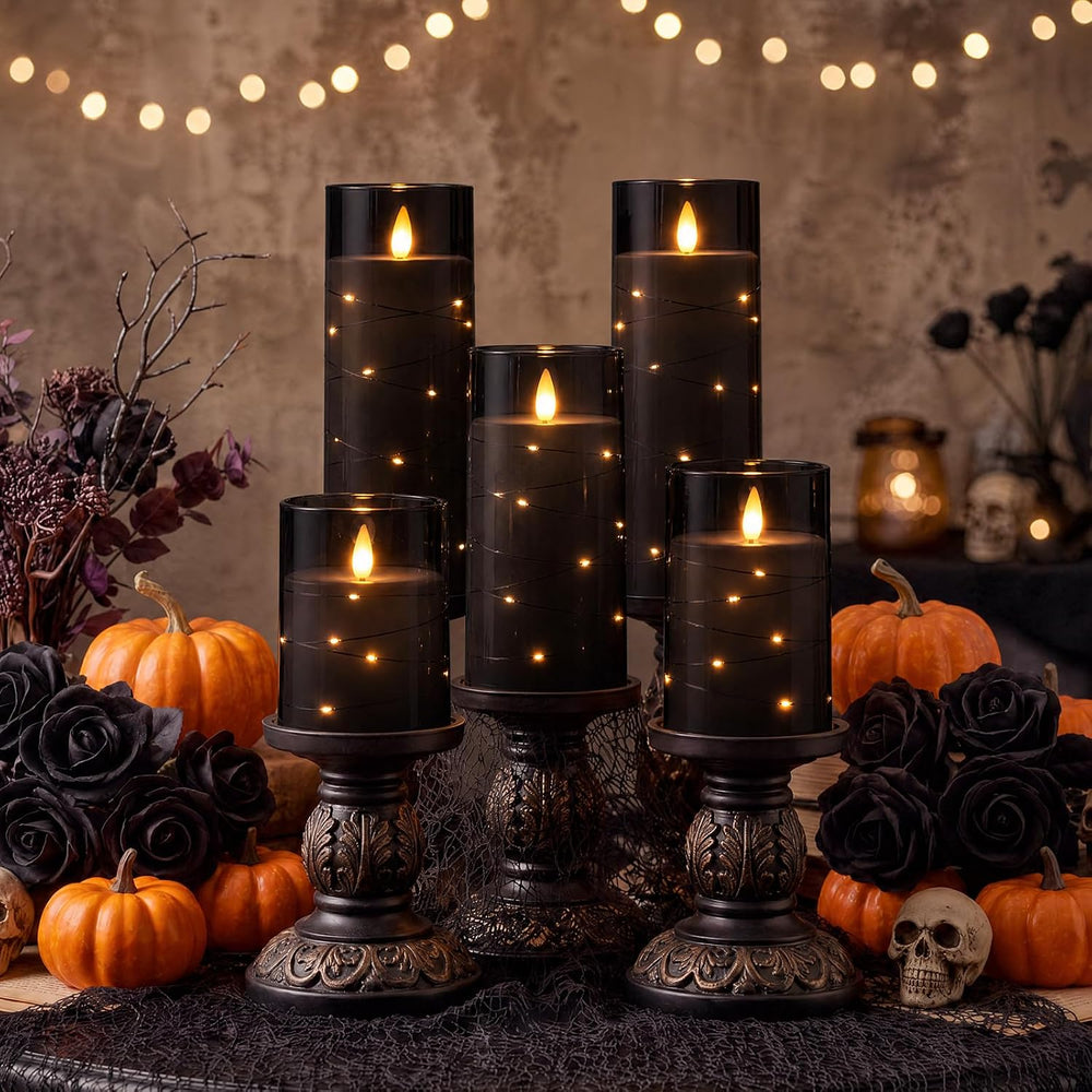 Homemory Halloween Flameless Candles, Black LED Pillar Candles with Remote