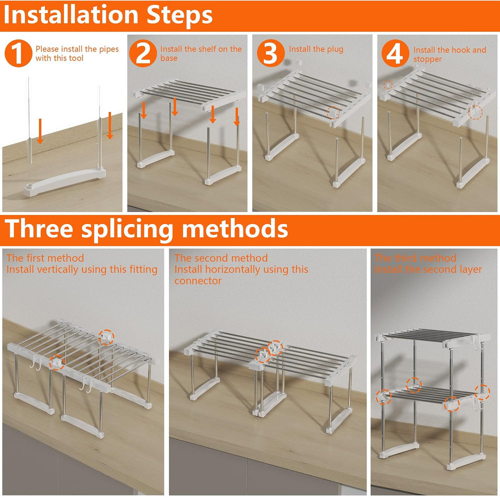 BLULEE Expandable Under Sink Organizer, No-Drill Adjustable Shelf