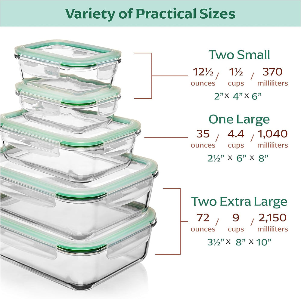 Family Pack - Glass Storage Containers - Airtight 5 Pack