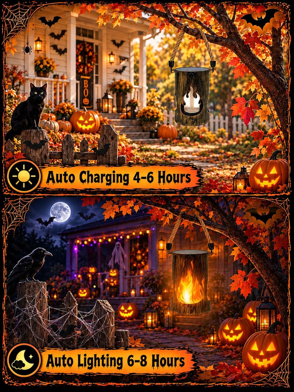 6 Pack Solar Halloween Lanterns Outdoor with Flickering Flame