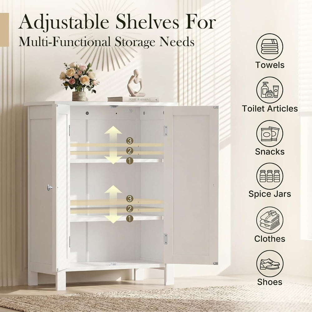 SUPER DEAL Modern Bathroom Floor Storage Cabinet with Adjustable Shelf and Do...