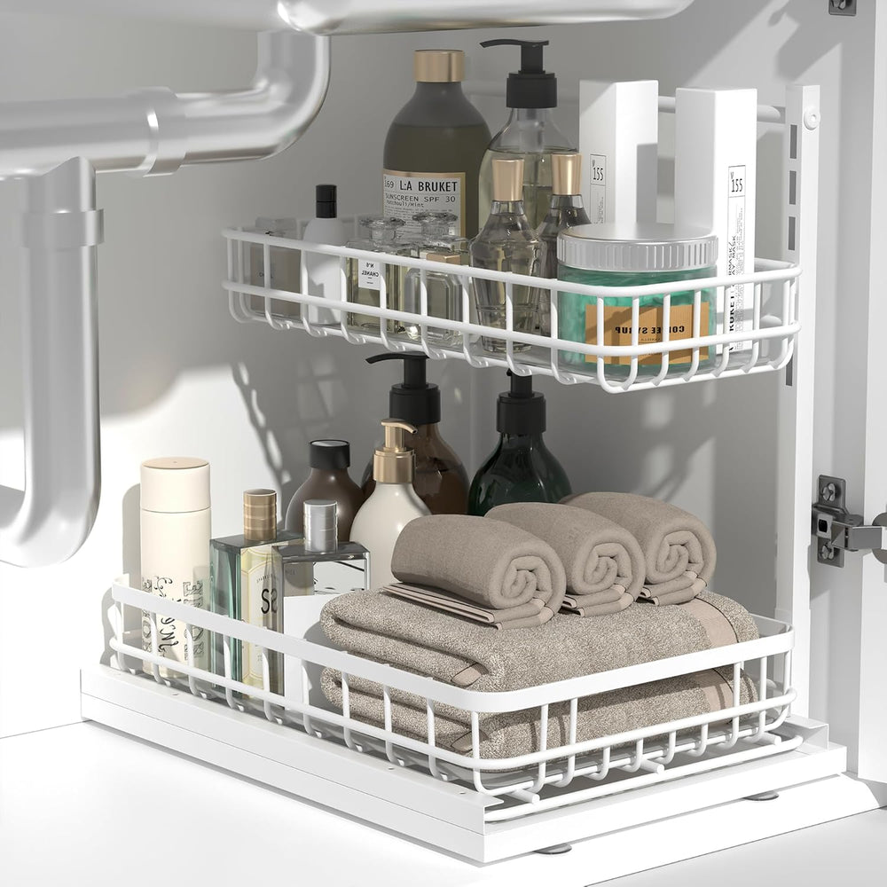 Under Sink Organizer, Adjustable Height Pull-Out Kitchen Storage Organization...