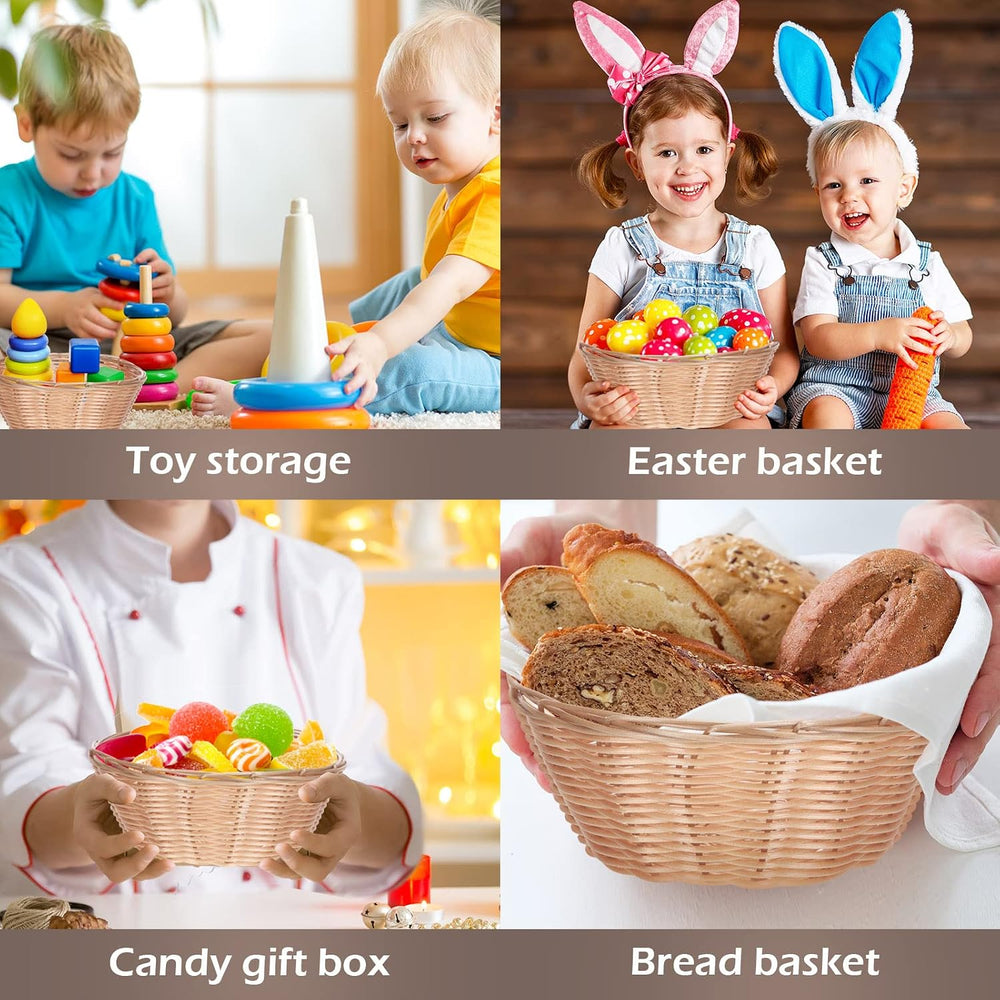 Mimorou 20 Pcs Wicker Bread Baskets 7 Inch Round Plastic Woven Trays