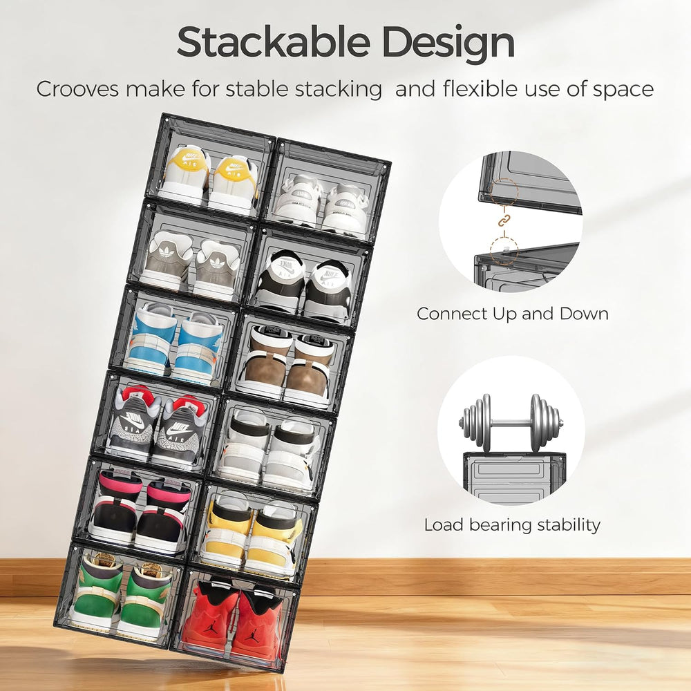 Pinkpum Upgraded Hard Shoe Storage Box 6 Pack XL Clear Shoe Organizer