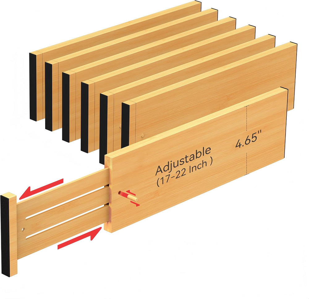 FJO 6 Pack Bamboo Drawer Dividers 4.65" High Adjustable from 17''...