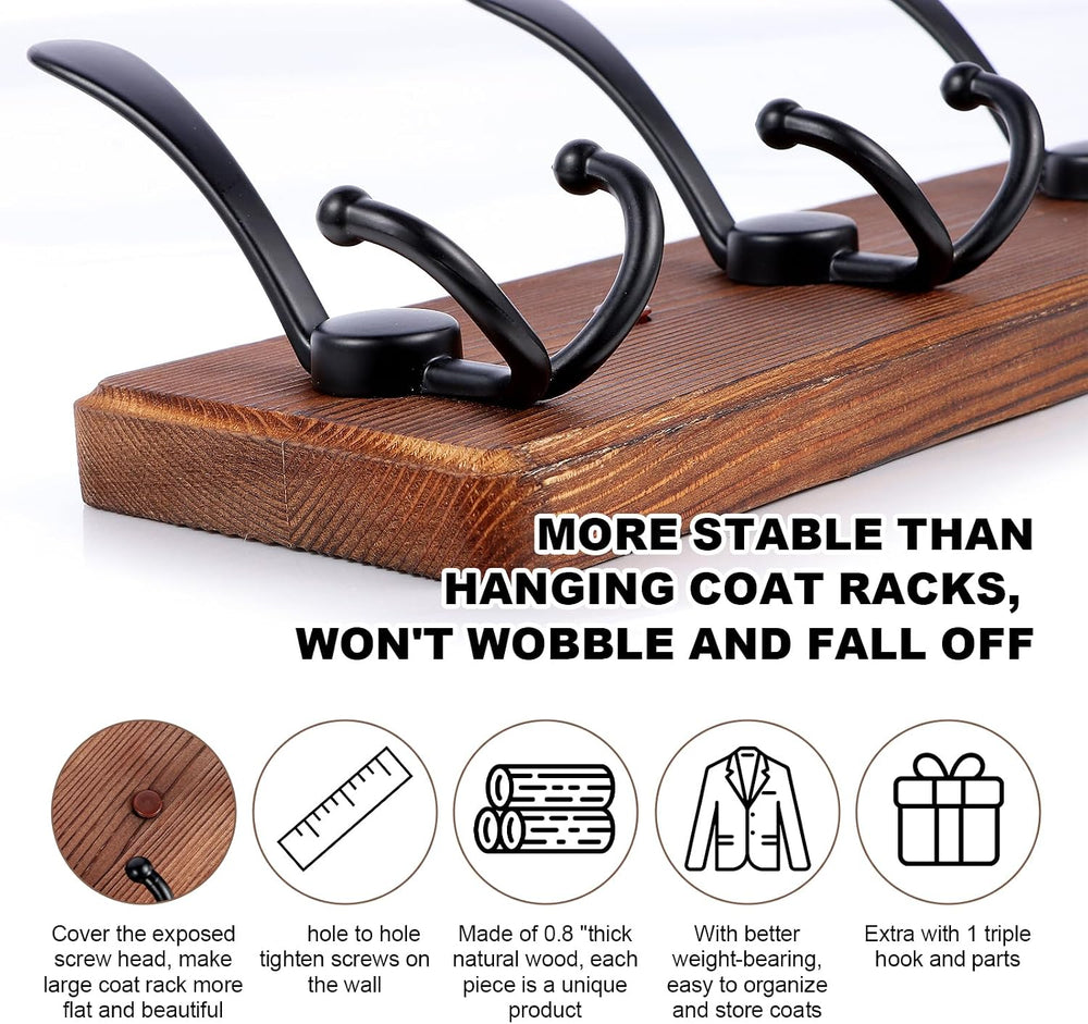 Large Coat Rack Wall Mount 38.6'' Rustic Wood Coat Rack Hook Long Coa...