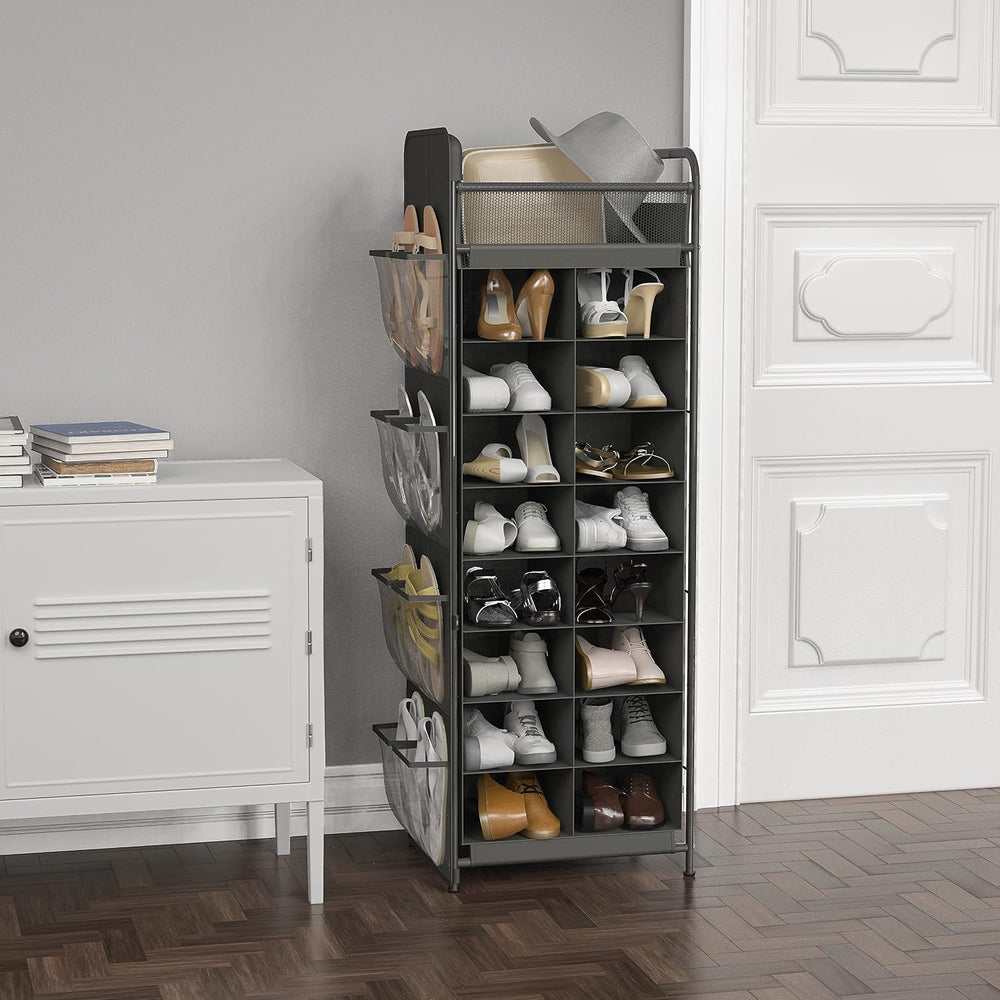 Simple Houseware 16 Cube Shoe Stand Tower Rack 8 Tier, Dark Gray