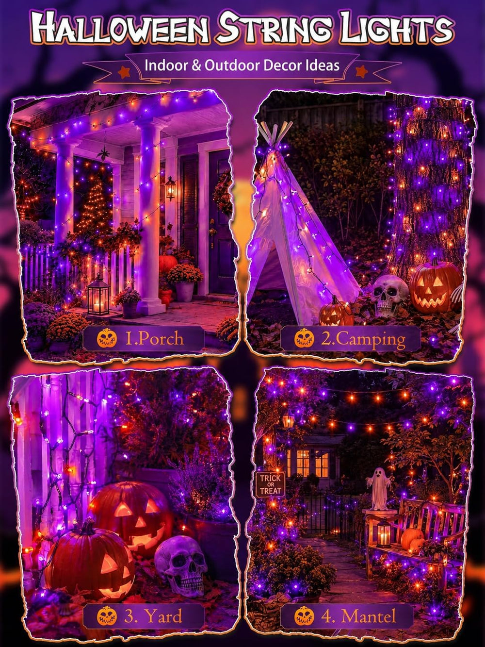 6 Pack Solar Halloween Lights Outdoor, 188FT 600 LED Solar String Lights