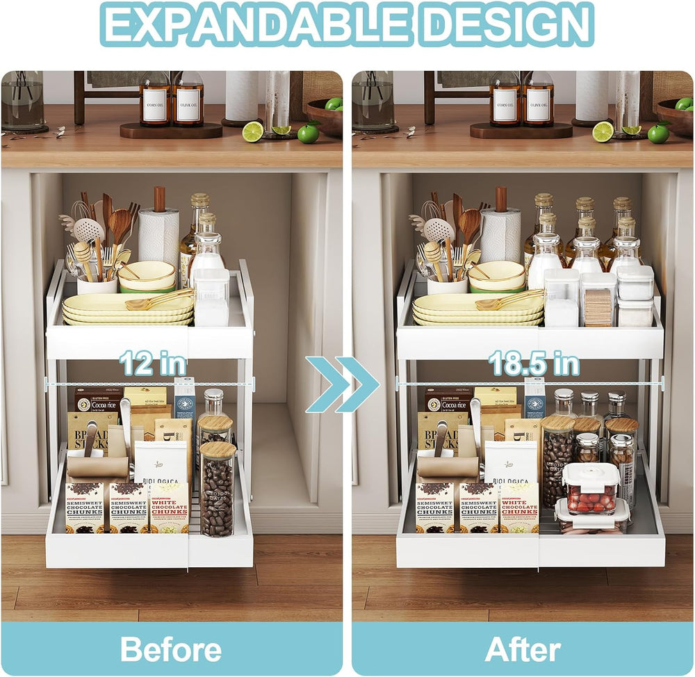 2-Tier Expandable Pull Out Cabinet Organizer, Cabinet Drawers, 21"D