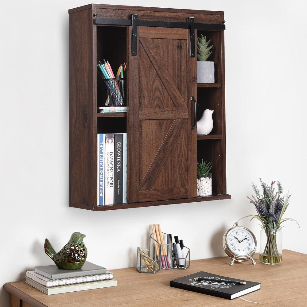 RUSTOWN Farmhouse Bathroom Wall Cabinet with Sliding Barn Door