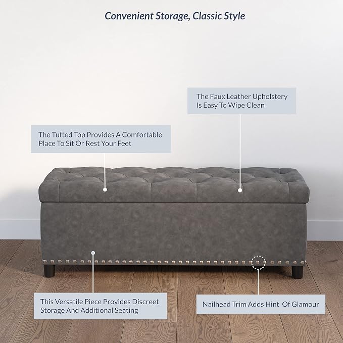 BELLEZE 47" Storage Ottoman, Storage Bench