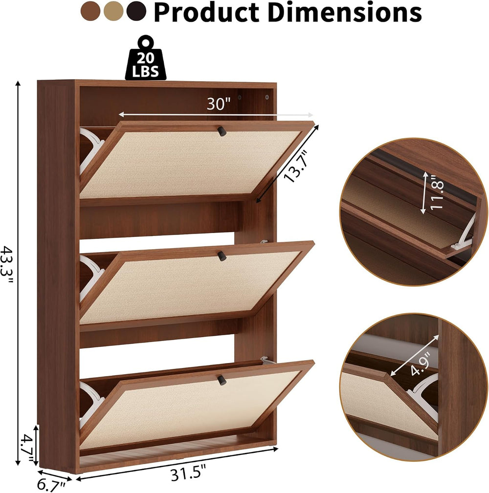 AVZEAR Narrow Shoe Storage Cabinet for Entryway with Natural Linen Panel, Fre...