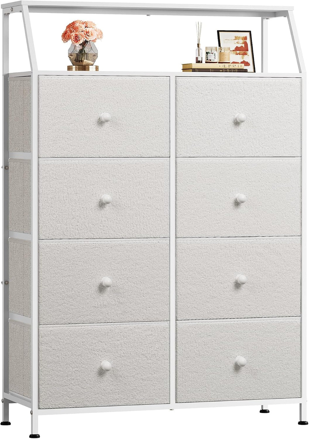 WLIVE Cream Boucle 8-Drawer Fabric Dresser Storage Tower Bedroom