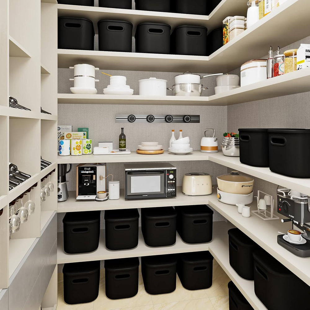12 Pack Black Storage Bins for Shelves, Plastic Storage Containers for Organi...
