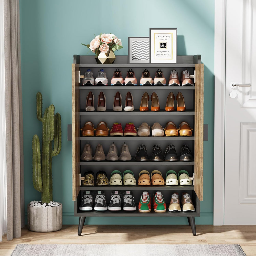 LITTLE TREE Shoe Cabinet with Doors & Adjustable Shelves, 7-Tier Modern F...
