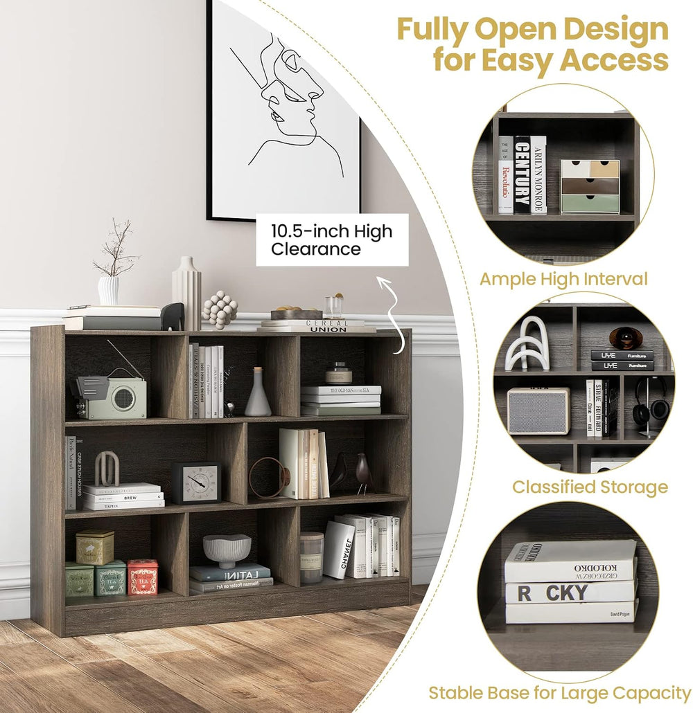 Tangkula 8-Cube Bookcase, Wood 3 Tier Open Storage Bookshelf, Modern Multipur...