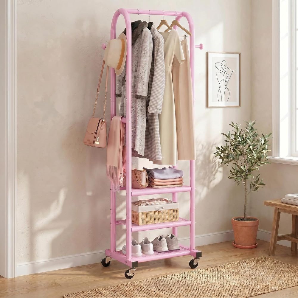 Dttwacoyh Clothing Rack with Wheels,Narrow Metal Garment Rack,Pink