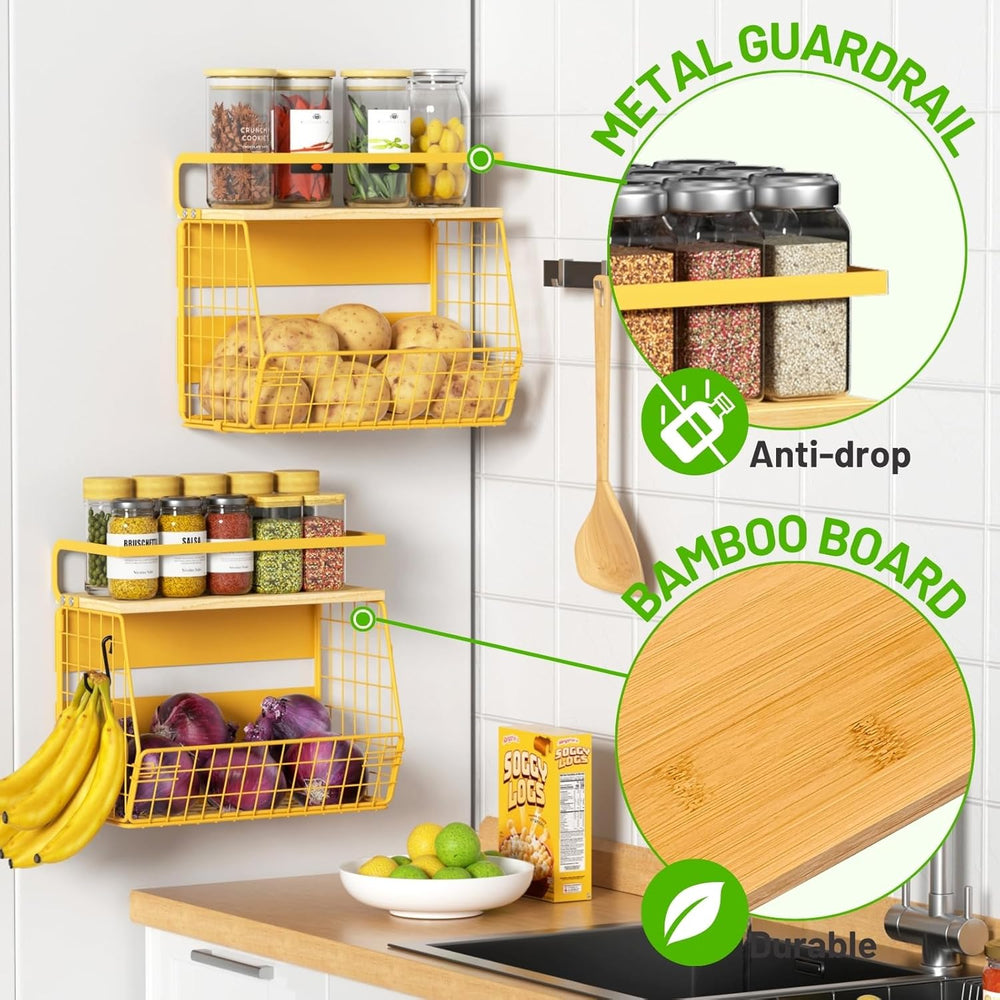 Magnetic Shelf for Fridge with Wood Lid, Fruit Potato and Onion Storage Bins,...