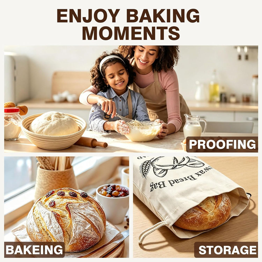 2-Pack Banneton Bread Proofing Basket with Beeswax Bread Bag & 4pcs liners