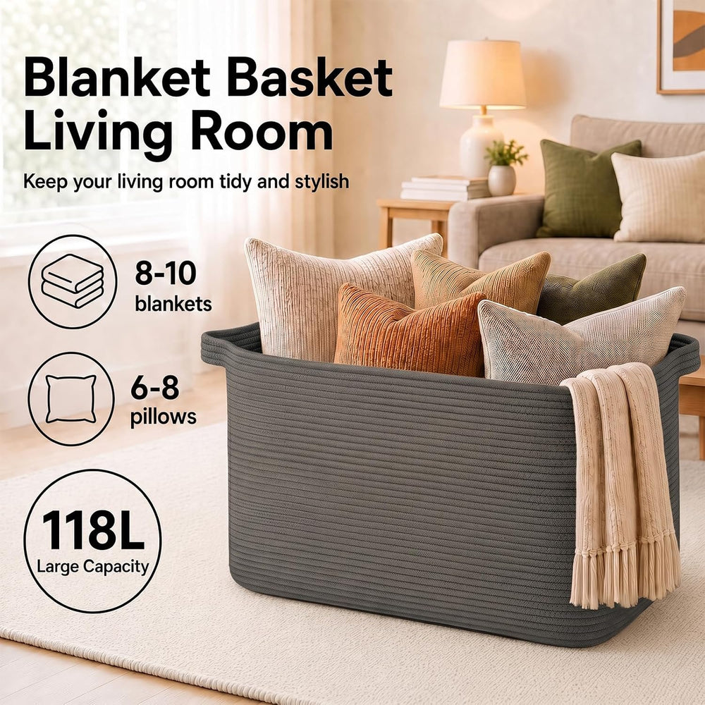OIASKET 118L Extra Large Blanket Basket Living Room, 24.8"x17.7"x16...