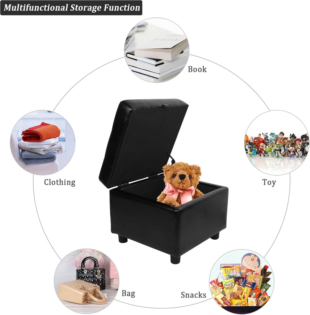 H&B Luxuries Tufted Leather Square Flip Top Storage Ottoman Cube Foot Res...