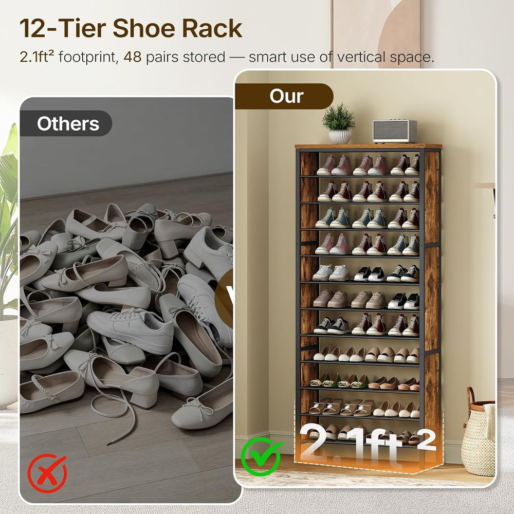 YATINEY 12-Tier Tall Shoe Rack, Large Shoe Storage Organizer for Closet