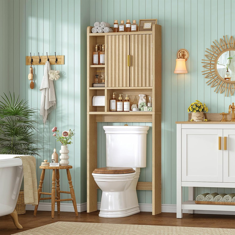 Over The Toilet Storage Cabinet with 4 Open Shelves and Adjustable Shelf, Ext...