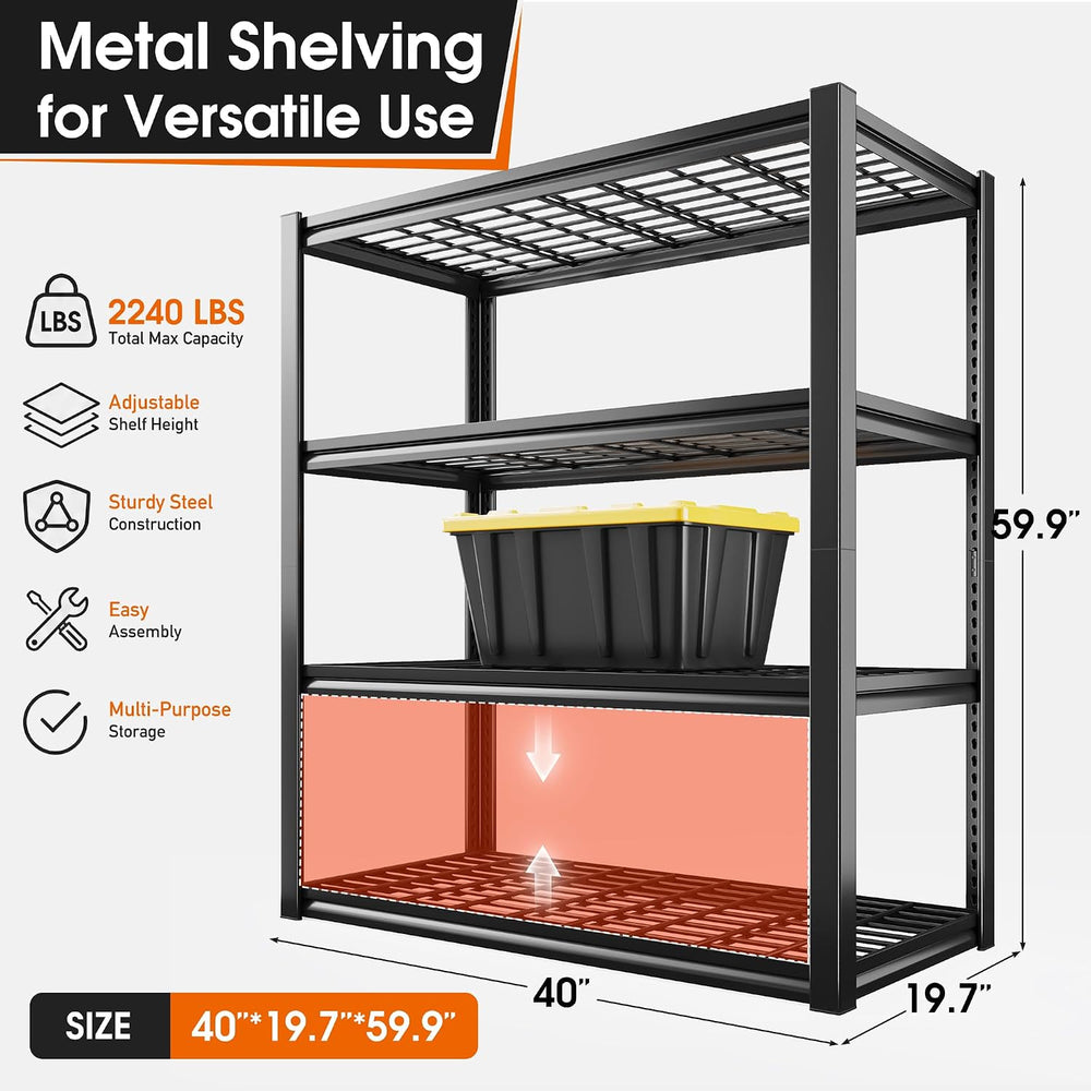 REIBII 40"W Garage Shelving with Double-layer Frame for Homeowners and DIY