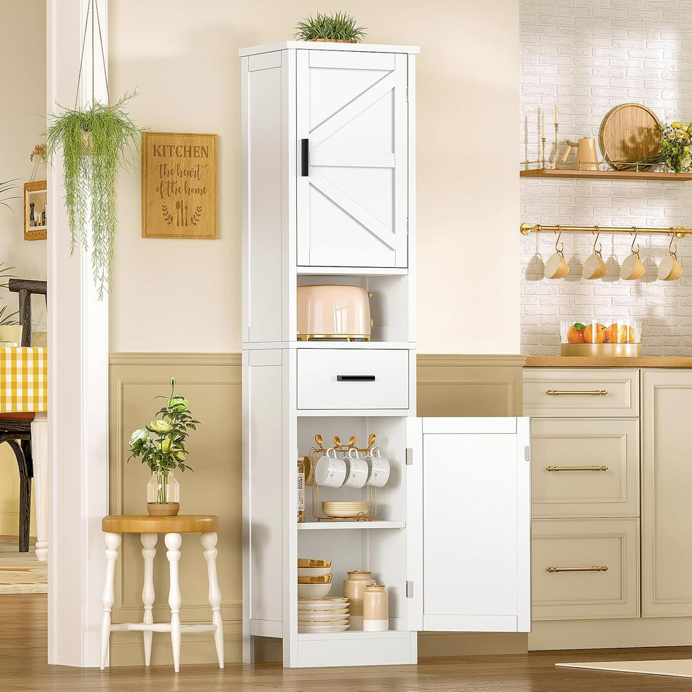 67" H Tall Bathroom Storage Cabinet with Barn Doors and Drawer, Bathroom...
