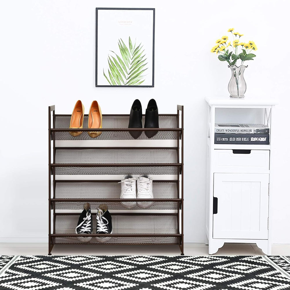 Tangkula Freestanding 4-Tier Metal Shoe Rack, Brown