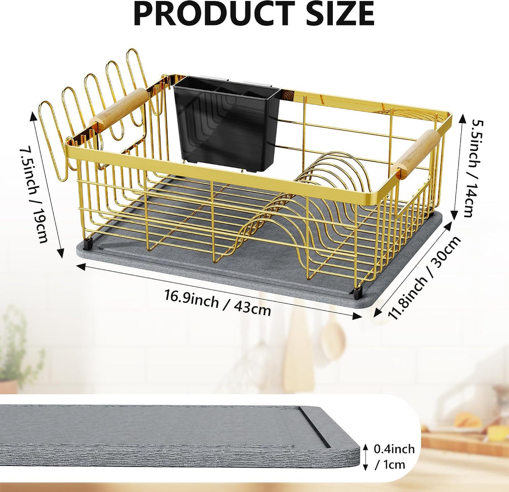 Dish Drying Rack Gold with Diatomaceous Earth No Installation Required