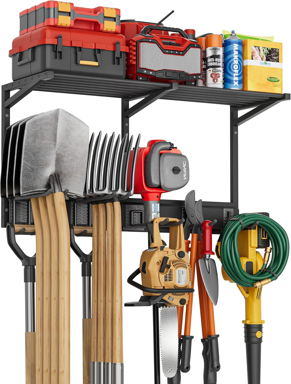 Garage Wall Organizer with Storage Shelves, 32" Garden Tool Organizer wi...