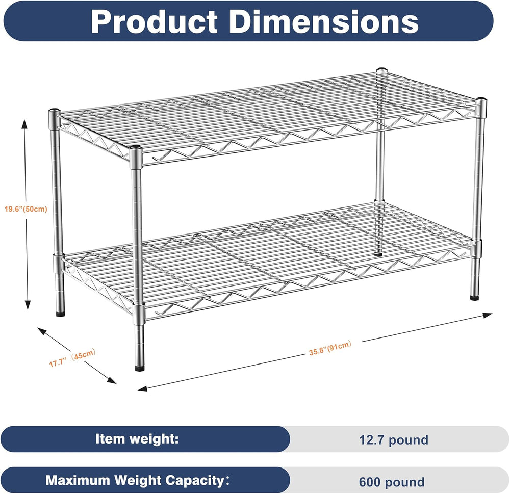 2-Tier Heavy Duty Metal Shelving Unit,Wire Shelf Rack with Lockable Wheels