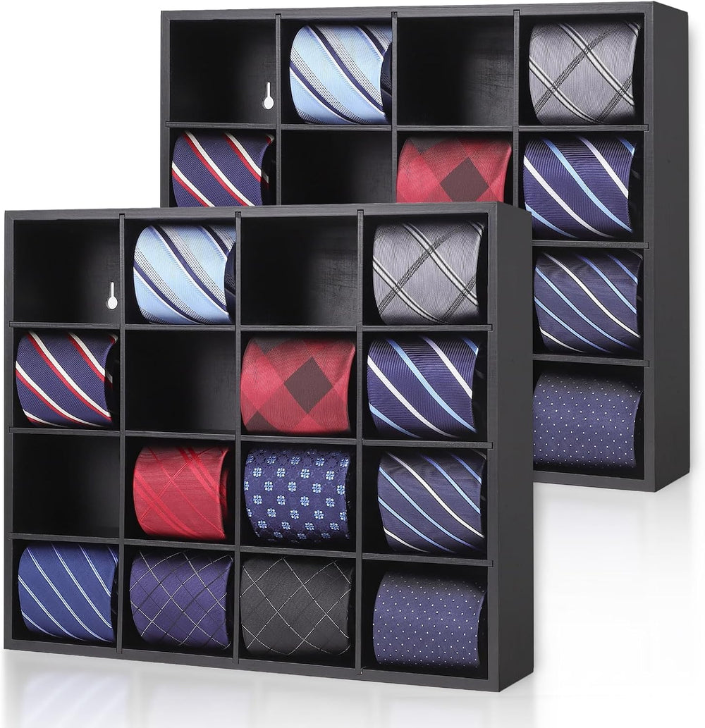 Tie Organizer Wall Mounted Tie rack,Tie box for Men,Tie Box Organizer with 16...