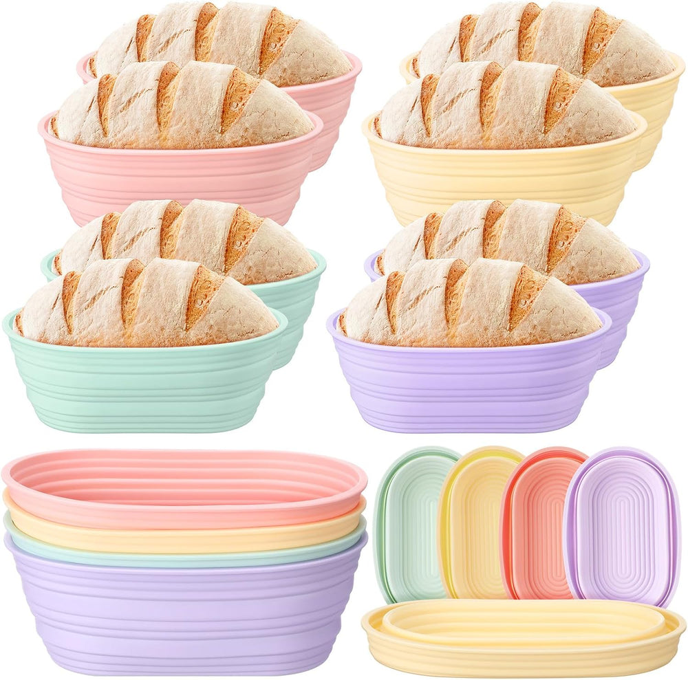 Honeydak 8 Pcs Silicone Bread Proofing Baskets Oval Banneton Basket 10 Inch C...