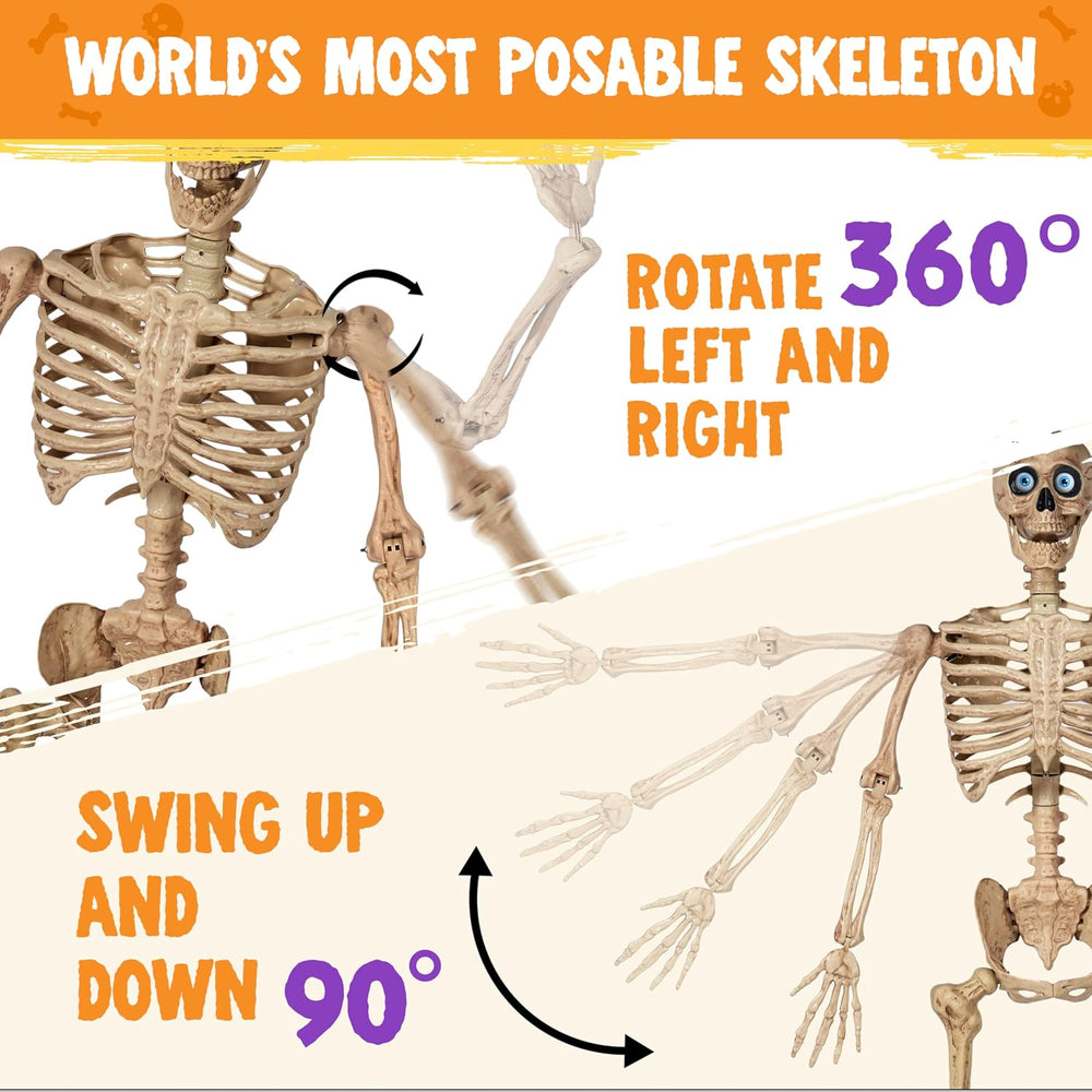JOYIN 6.9 FT Halloween Posable Skeleton Life Size, Voice Sensing Blink Eyes M...
