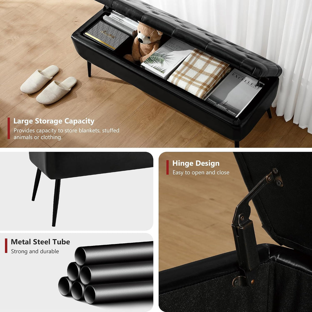 kinmars Leather Storage Ottoman Bench, End of Bed Bench with Steel Legs