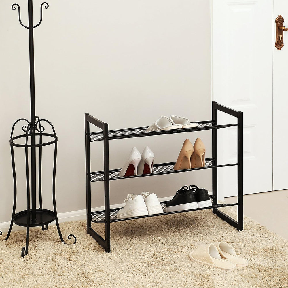 SONGMICS Metal Shoe Rack, 3-Tier Shoe Organizer, Holds 9-12 Pairs