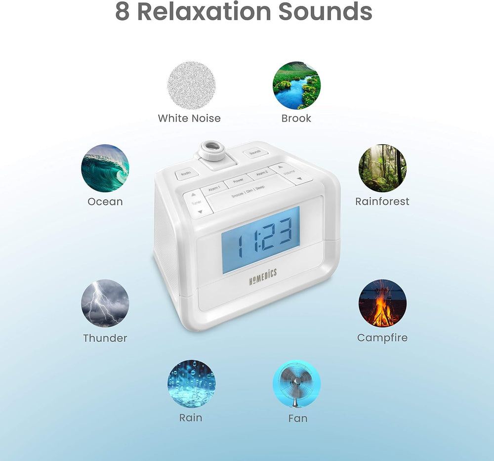 Homedics Dual Alarm Digital FM Clock Radio Time Projection