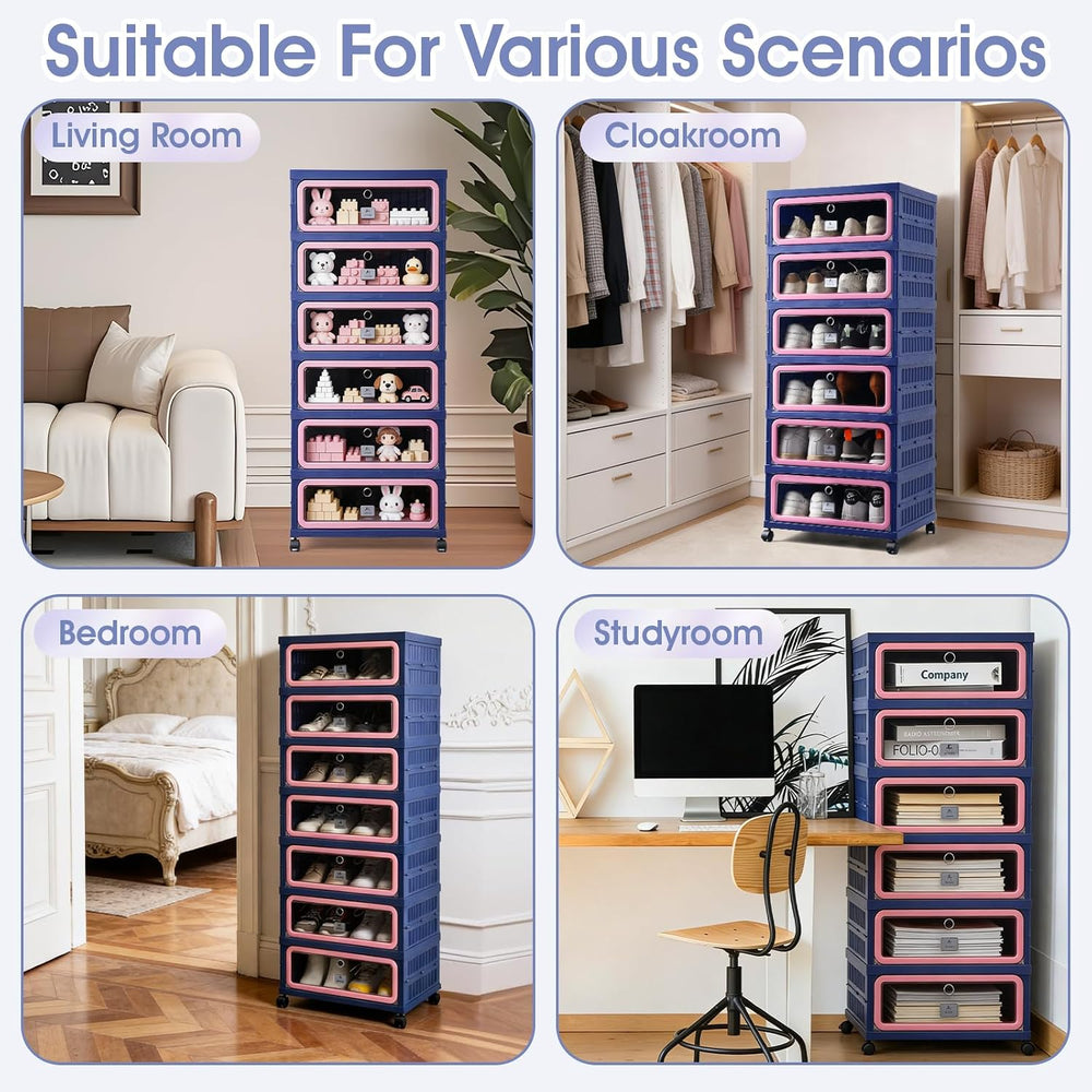 SAYMA Foldable Shoe Rack Organizer, Collapsible Shoe Cabinet with Magnetic Cl...