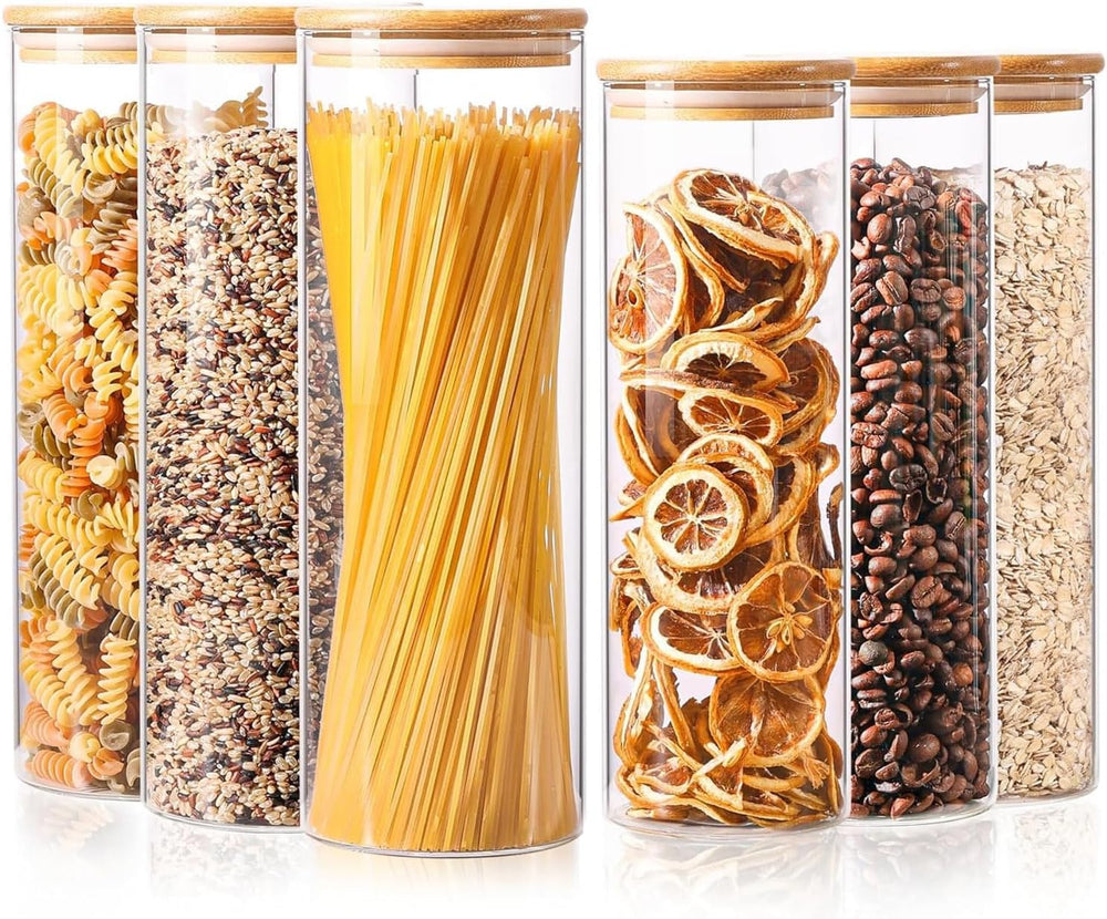 ComSaf Pasta Containers Storage 2 Qt/1.1Qt, 6 Pack Tall Glass Spaghetti Jar