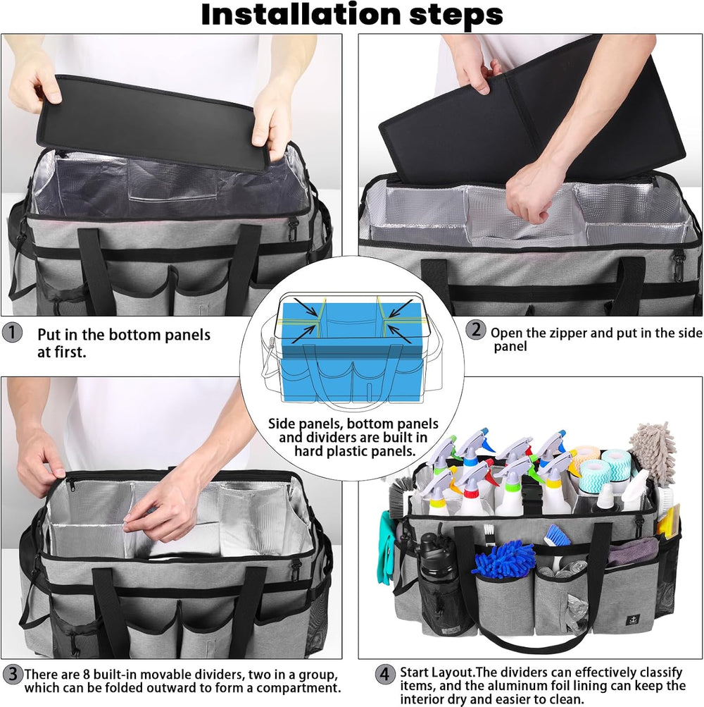 Extra large Cleaning Caddy Bag Built-in hard plastic Aluminum foil lining