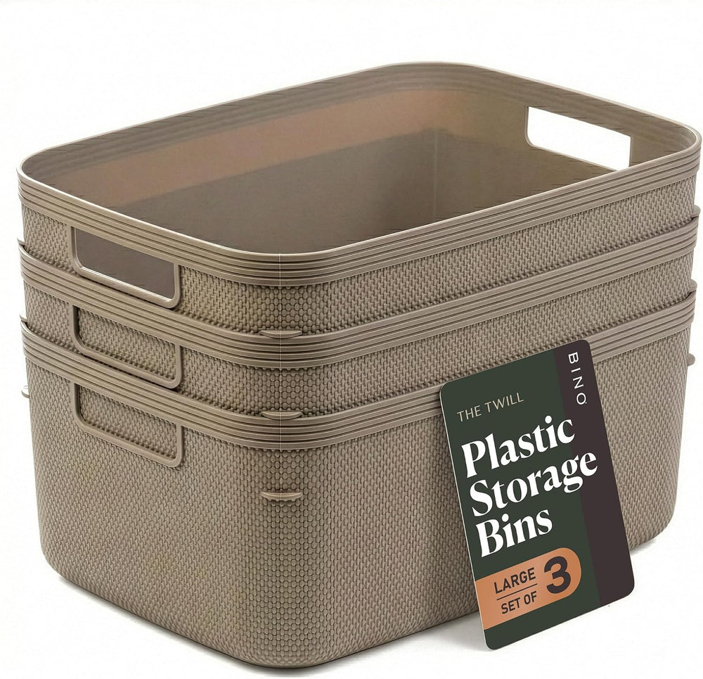BINO | Plastic Storage Bins, 13 Liter - 3 Pack, Taupe | THE TWILL COLLECTION ...